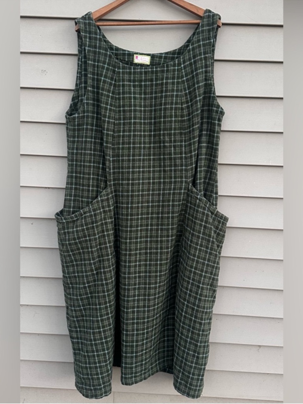 Vintage plaid Flannel layering slip dress lagenlook pockets oversize
